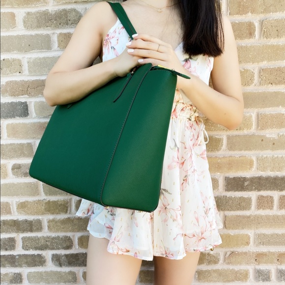 SALE Tory Burch Large Laptop Tote Green - Picture 3 of 8